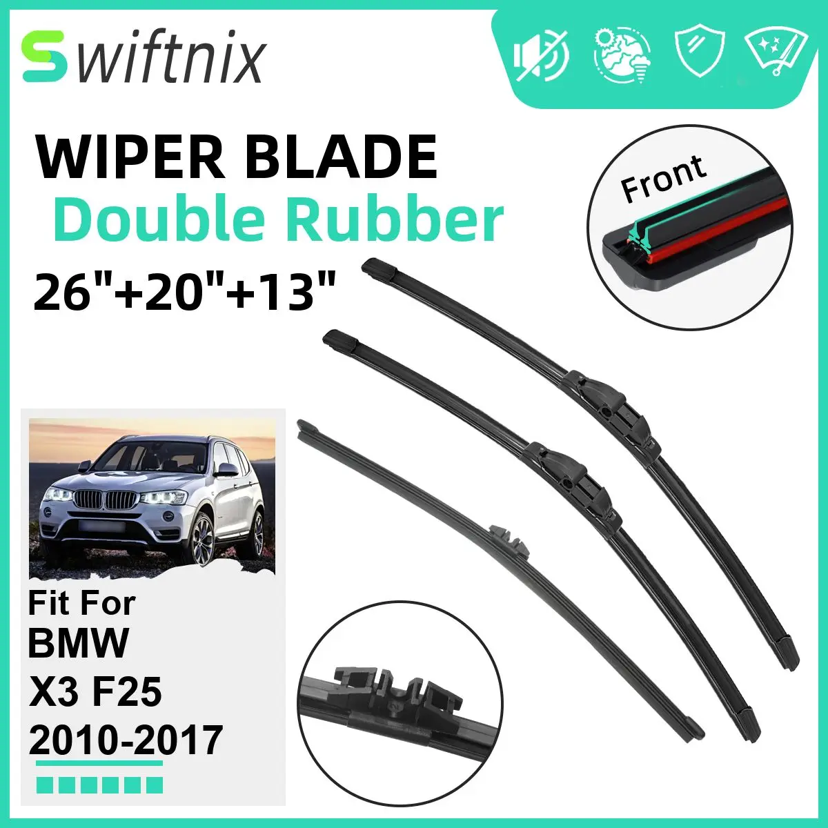 Двойные резиновые автомобильные дворники для BMW X3 F25 2010-2017, стеклоочистители, резиновые автомобильные аксессуары 2012 2013 2014 2015 2016 2017
Двойные резиновые автомобильные дворники для BMW X3 F25 2010-2017, стеклоочистители, резиновые автомобильные аксессуары 2012 2013 2014 2015 2016 2017