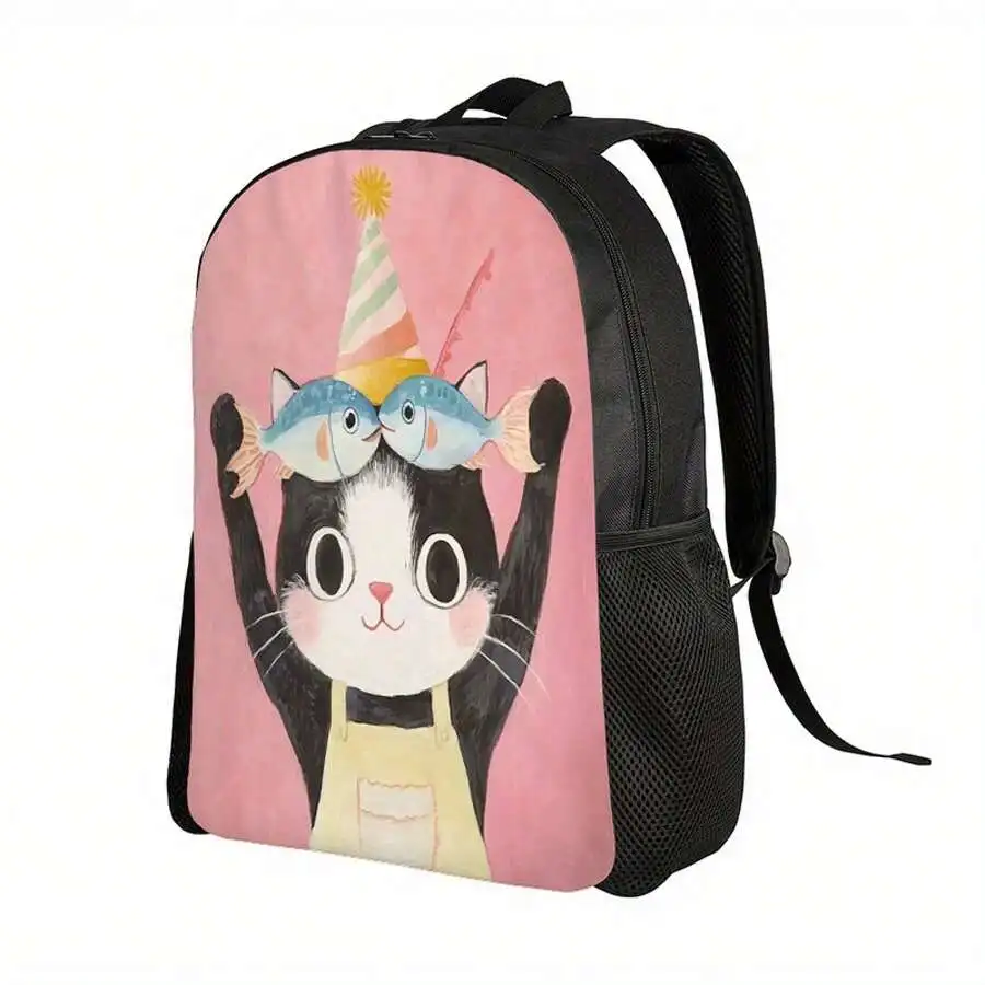 Cute Cartoon Cat And Fish Print Backpack For Adults - Pink Black Nylon Casual Lightweight Travel Bag With Zipper Closure
Cute Cartoon Cat And Fish Print Backpack For Adults - Pink Black Nylon Casual Lightweight Travel Bag With Zipper Closure