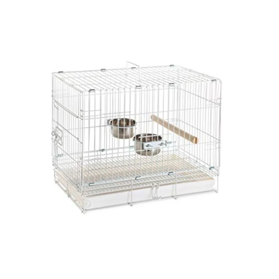 Travel bird cage for small birds like conures parrots cockatiels parakeets; white powder-coated steel; includes bowls and perch
Travel bird cage for small birds like conures parrots cockatiels parakeets; white powder-coated steel; includes bowls and perch