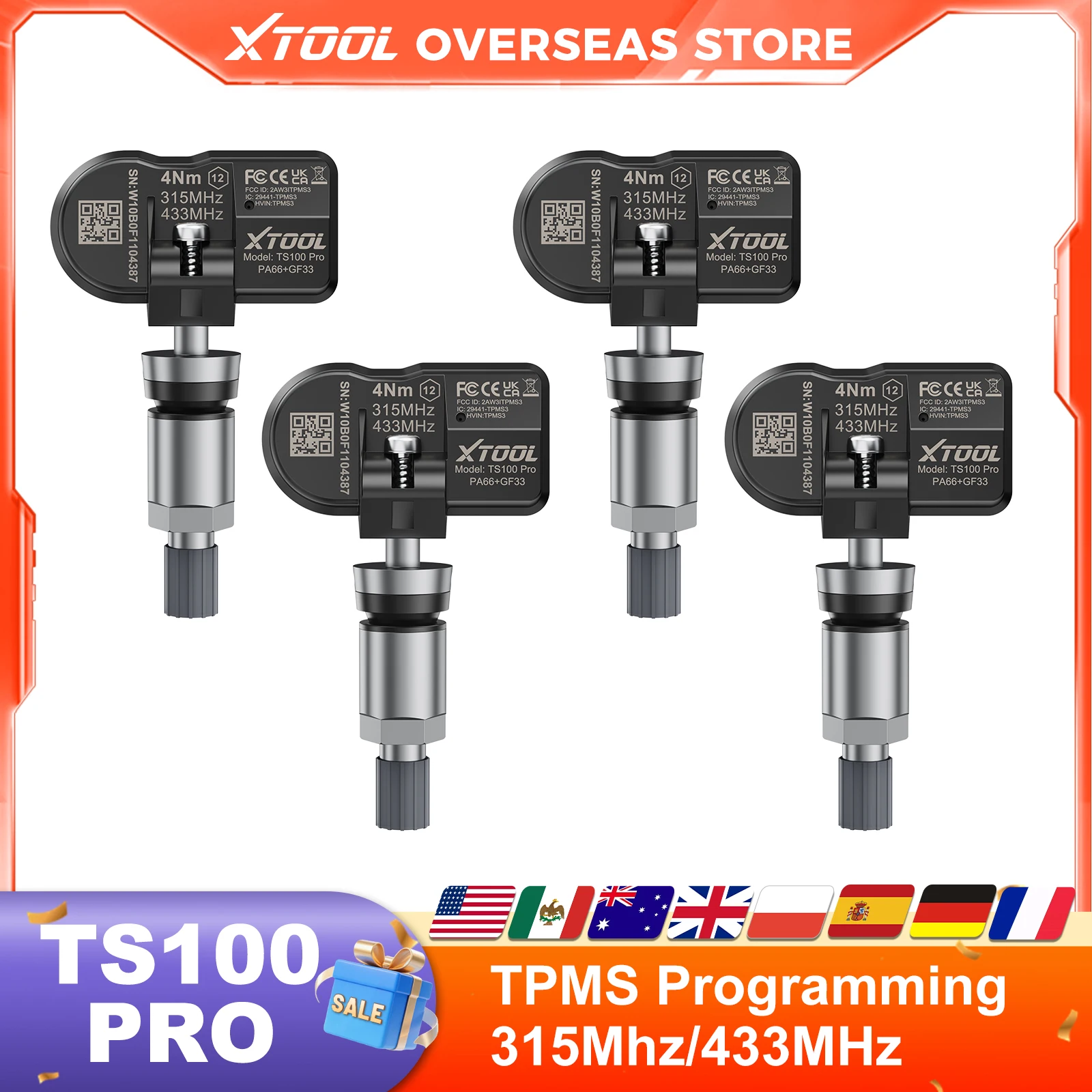 XTOOL 4 шт. TS100 датчик TPMS оптовая продажа 315 МГц/433 МГц датчик контроля давления в шинах только программируемый XTOOL TP150/IP819TP
XTOOL 4 шт. TS100 датчик TPMS оптовая продажа 315 МГц/433 МГц датчик контроля давления в шинах только программируемый XTOOL TP150/IP819TP