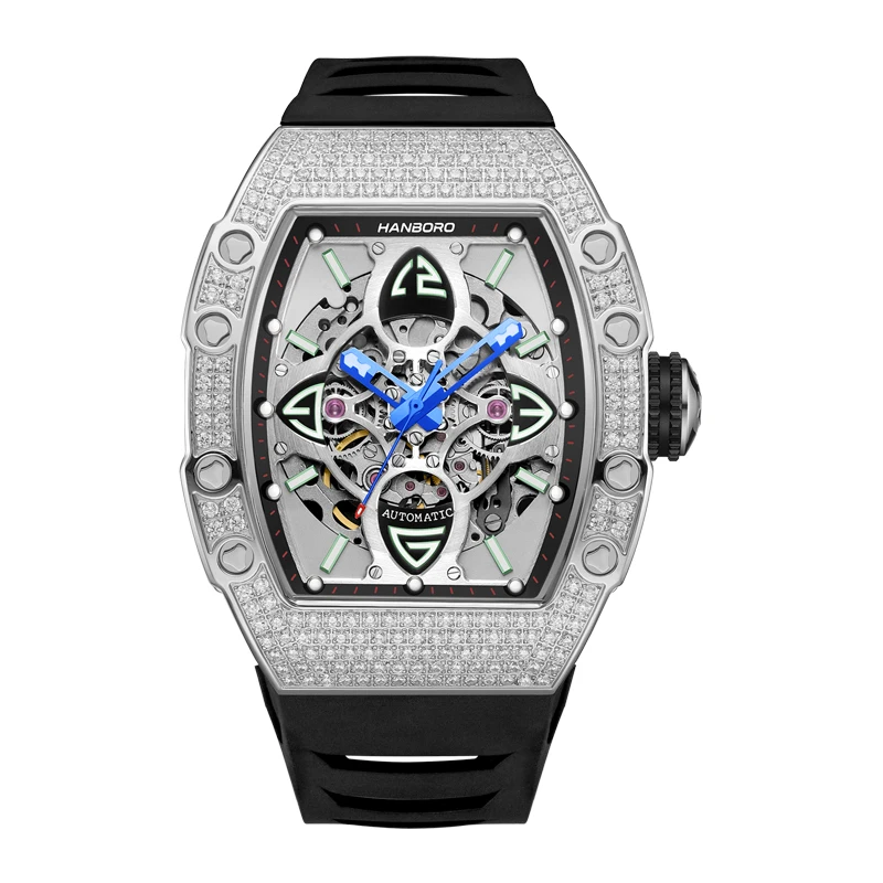 HANBORO Men Automatic Watch 50mm Luxury Mechanical Wristwatch Luminous Skeleton Tonneau Case 50m Waterproof Crystal Bezel
HANBORO Men Automatic Watch 50mm Luxury Mechanical Wristwatch Luminous Skeleton Tonneau Case 50m Waterproof Crystal Bezel