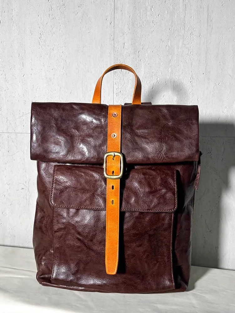 Vintage high-quality first layer cowhide men's women's backpacks outdoor travel luxury real cowhide contrast pleated bookbag
Vintage high-quality first layer cowhide men's women's backpacks outdoor travel luxury real cowhide contrast pleated bookbag
