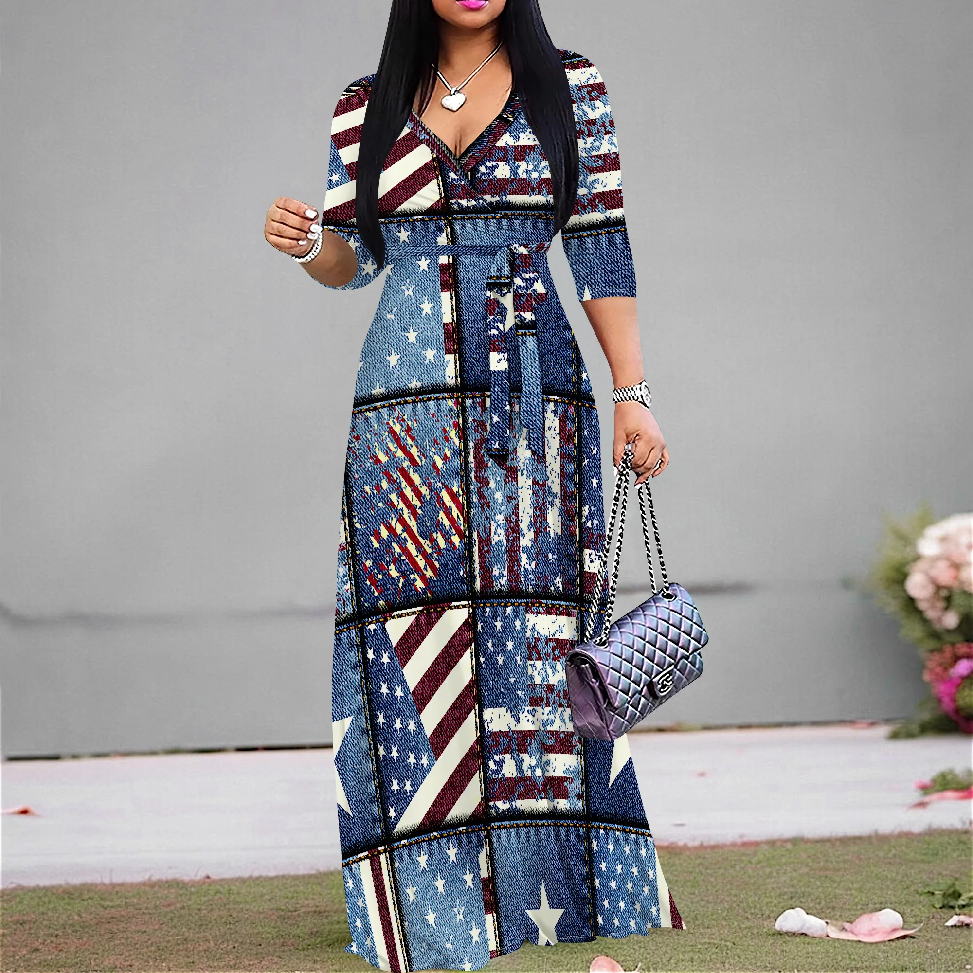 Women's 3/4 Sleeve V Neck Women With Pocket and Bel Long Dress Fashion Printed Split Hem Club Party Casual Vacation Maxi Dress
Women's 3/4 Sleeve V Neck Women With Pocket and Bel Long Dress Fashion Printed Split Hem Club Party Casual Vacation Maxi Dress