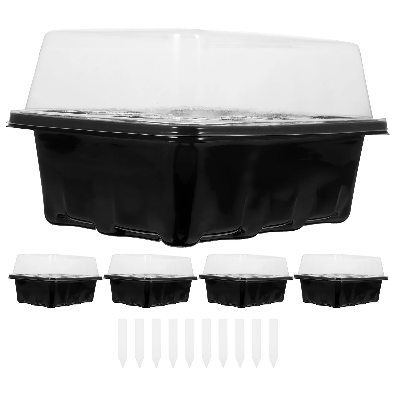 1 set Seedling Tray Kit 5 Black Bottom Trays 12 Cells Transparent Covers 10 Plant Labels Micro Starter Vegetable Growing
1 set Seedling Tray Kit 5 Black Bottom Trays 12 Cells Transparent Covers 10 Plant Labels Micro Starter Vegetable Growing