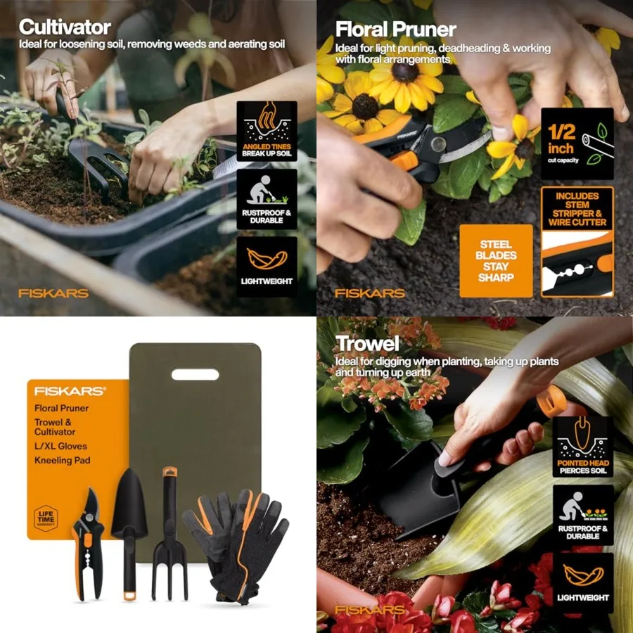 5-Piece Flower Gardening Essentials Set,,Trowel, Cultivator, Gloves and Kneeling Cushion, Easy Action Bypass Blade with Wire Cu
5-Piece Flower Gardening Essentials Set,,Trowel, Cultivator, Gloves and Kneeling Cushion, Easy Action Bypass Blade with Wire Cu