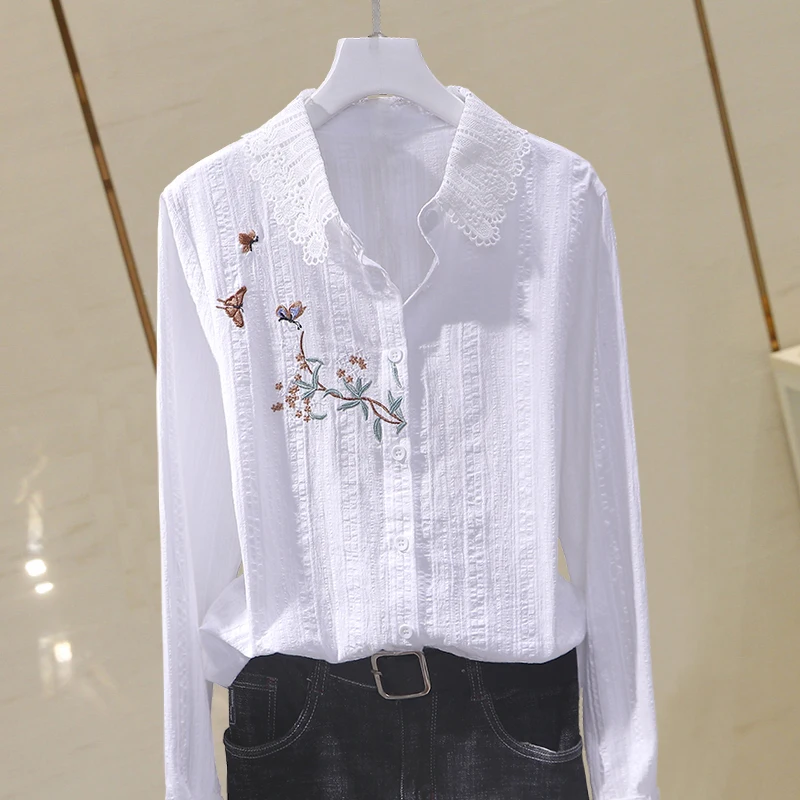 Cotton 100% Embroidery Women White Shirts Summer New Lace Collar Slim Elegant Office Lady Outwear Top Quality
Cotton 100% Embroidery Women White Shirts Summer New Lace Collar Slim Elegant Office Lady Outwear Top Quality