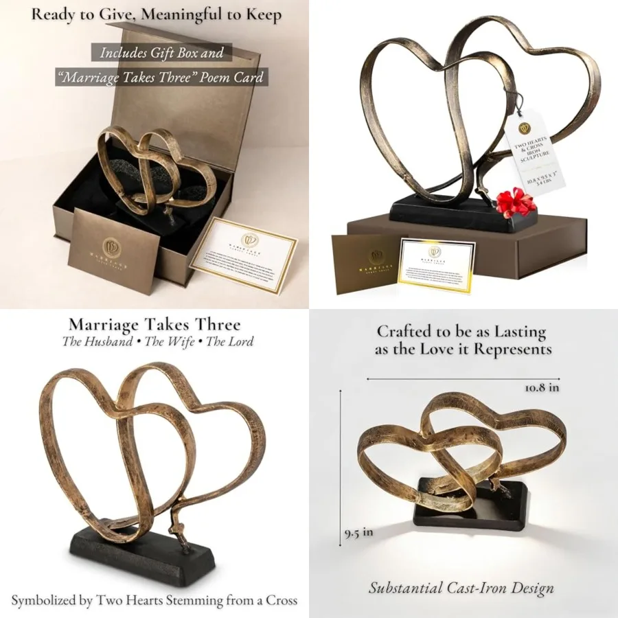 Wedding Anniversary Couples Gift - Two Hearts and Cross Iron Sculpture, Heart Decoration Gift for Her and Him, 1st to 50th or 6
Wedding Anniversary Couples Gift - Two Hearts and Cross Iron Sculpture, Heart Decoration Gift for Her and Him, 1st to 50th or 6