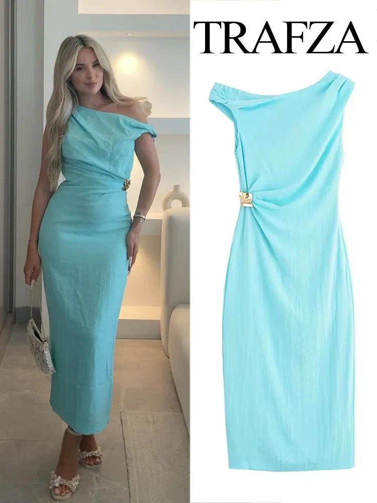 TRAFZA Woman's Summer Holiday Style Slit Slim Chic Sleeveless Dress Solid Asymmetry Dresses Female Fashion Sexy Long Dress
TRAFZA Woman's Summer Holiday Style Slit Slim Chic Sleeveless Dress Solid Asymmetry Dresses Female Fashion Sexy Long Dress