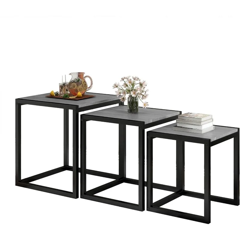 Nesting Table Set of 3 Side Tables, Modern Coffee Table Stacking End Table with Metal Frame (A-Square, Grey)
Nesting Table Set of 3 Side Tables, Modern Coffee Table Stacking End Table with Metal Frame (A-Square, Grey)