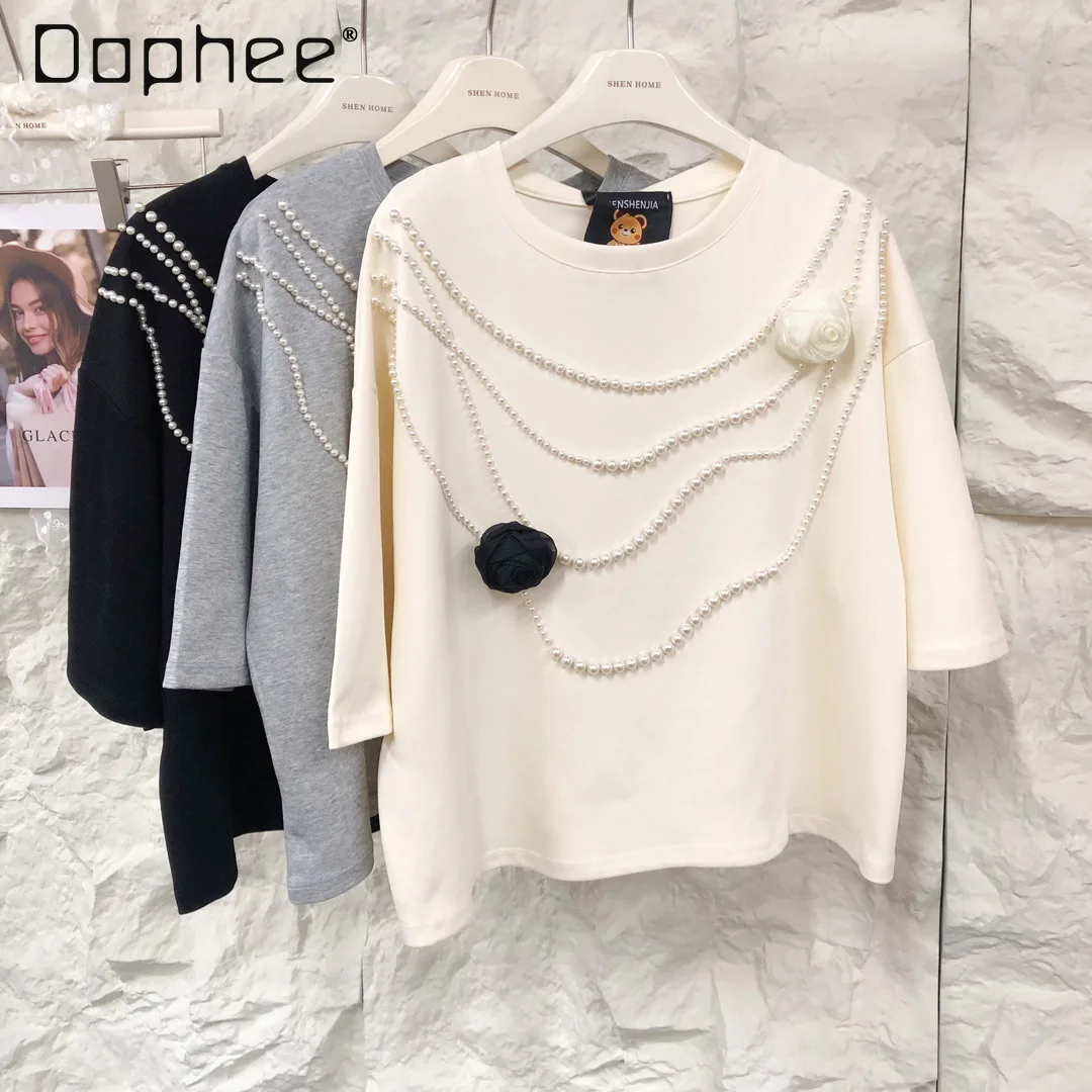 2025 Summer New Korean Fashion Simple and Versatile Loose 3D Handmade Bead Design Short-sleeved T-shirt Women
2025 Summer New Korean Fashion Simple and Versatile Loose 3D Handmade Bead Design Short-sleeved T-shirt Women