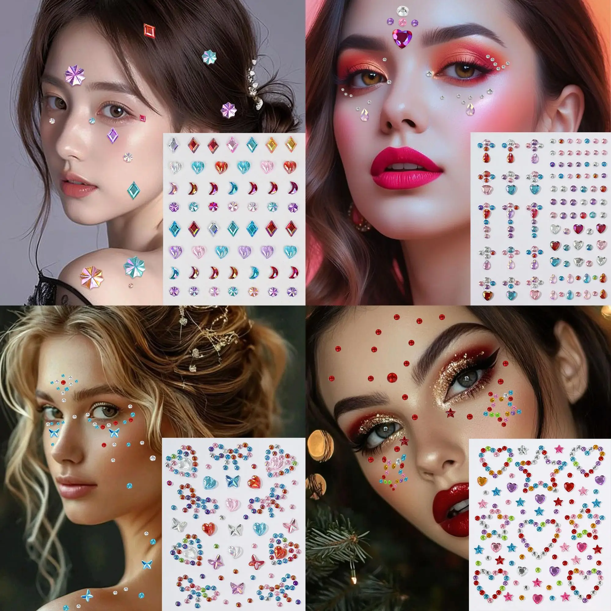 4pcs 3D Colorful Glitter Rhinestone Face Tattoo Sticker Music Festival Stage Performance Face Makeup Decal Girl Face Gem Slide
4pcs 3D Colorful Glitter Rhinestone Face Tattoo Sticker Music Festival Stage Performance Face Makeup Decal Girl Face Gem Slide