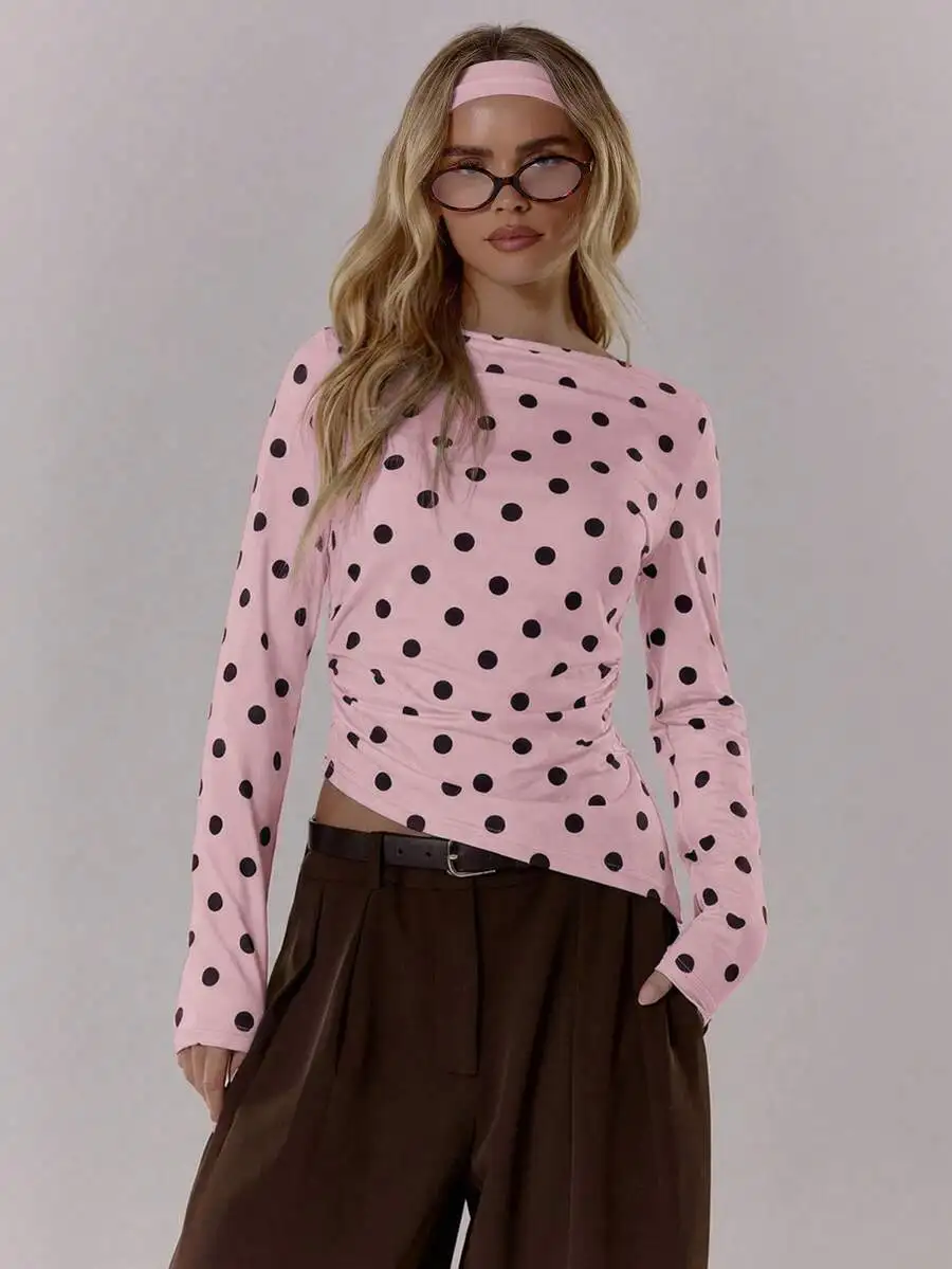 Pink Polka Dot Long Sleeve Crewneck Top Casual Elegant Women Spring Summer
Pink Polka Dot Long Sleeve Crewneck Top Casual Elegant Women Spring Summer