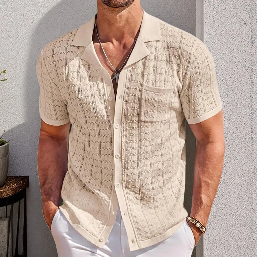 Custom Lapel Collar Knit Mens T Shirt Fashion Casual Single Breasted Cardigan Knitted Men's Tee Tops Summer Short Sleeve
Custom Lapel Collar Knit Mens T Shirt Fashion Casual Single Breasted Cardigan Knitted Men's Tee Tops Summer Short Sleeve