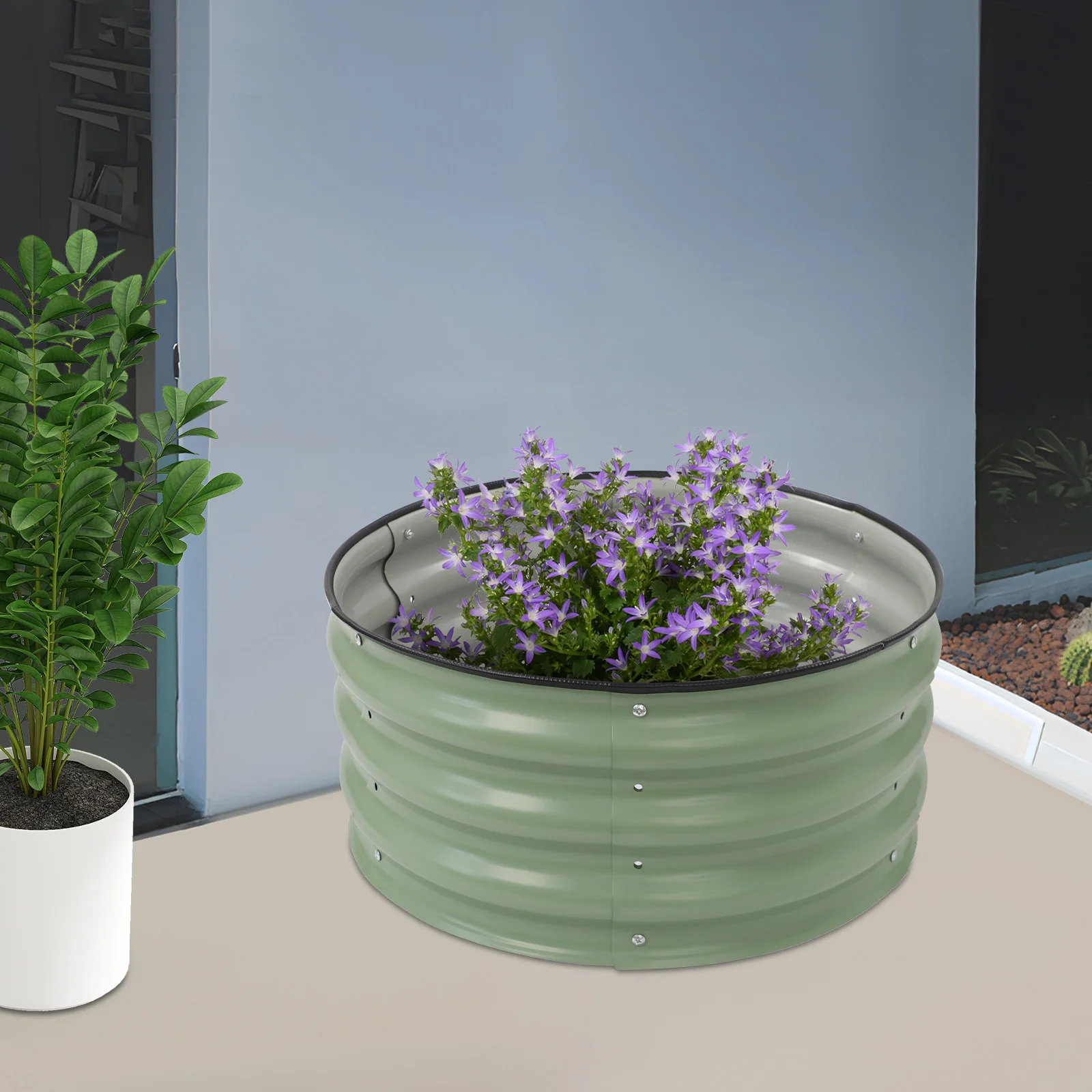 Light Green Galvanized Sheet 60*28cm Round Planting Bed Wave Structure Corrosion-resistant Metal Heightening Flowerpot
Light Green Galvanized Sheet 60*28cm Round Planting Bed Wave Structure Corrosion-resistant Metal Heightening Flowerpot