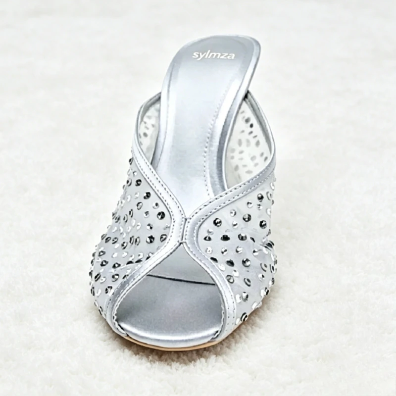 Sexy Peep Toe Mesh Heeled Sandals Women Summer Glisten Crystal Detail Breathable Muel Sandals Luxury Banquet Stiletto Slippers
Sexy Peep Toe Mesh Heeled Sandals Women Summer Glisten Crystal Detail Breathable Muel Sandals Luxury Banquet Stiletto Slippers