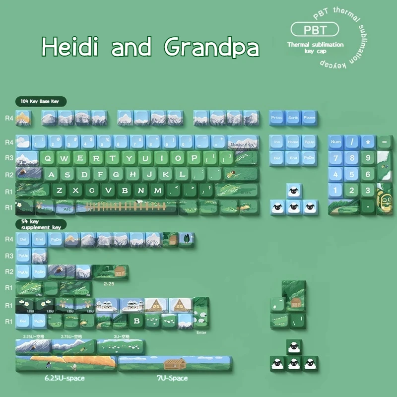 158 клавиш Mda Profile Pbt Keycap Motianku Heidi и Grandpa Dye Sub Iso Layout для Mx Switch Diy Персонализированная механическая клавиатура
158 клавиш Mda Profile Pbt Keycap Motianku Heidi и Grandpa Dye Sub Iso Layout для Mx Switch Diy Персонализированная механическая клавиатура