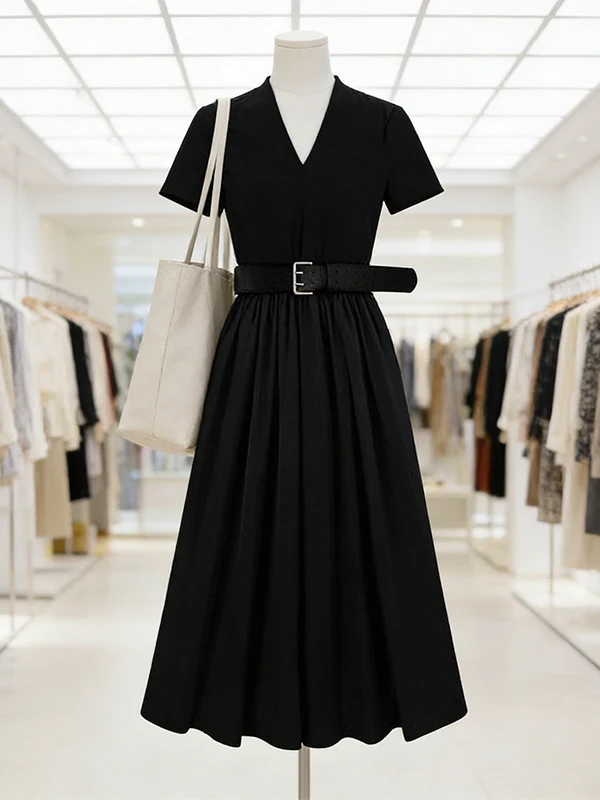 plus Size Versatile Short Sleeve Dress Summer New Style 2026 Waist Cinching Slimming Midi Length Black Dress Casual Wear
plus Size Versatile Short Sleeve Dress Summer New Style 2026 Waist Cinching Slimming Midi Length Black Dress Casual Wear