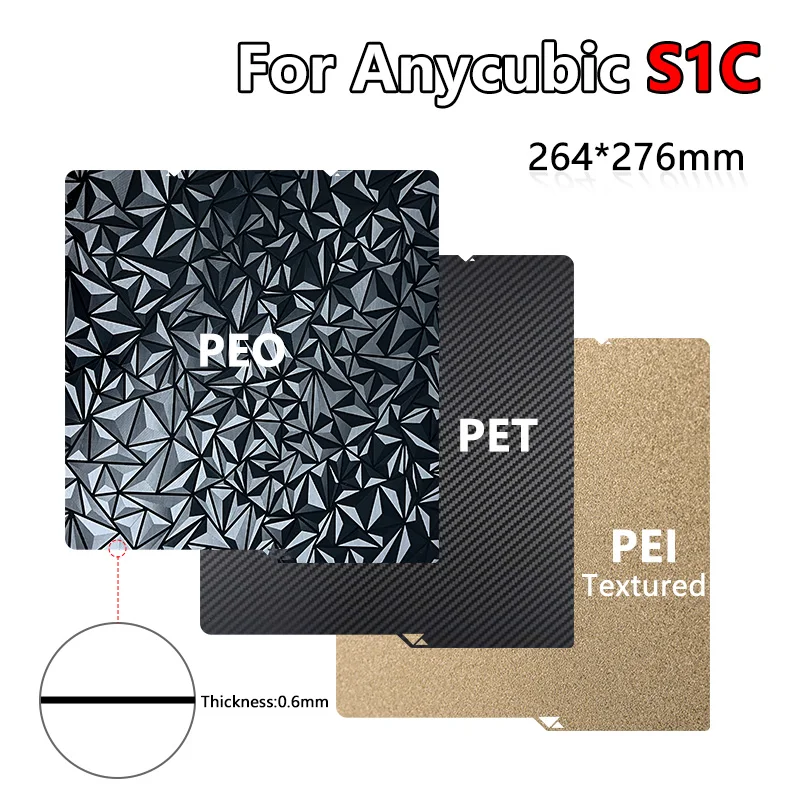 Для Anycubic S1C PEI двустороннее распыление PEO PET пленка 3D-принтер стальная пластина 264*276 мм
Для Anycubic S1C PEI двустороннее распыление PEO PET пленка 3D-принтер стальная пластина 264*276 мм