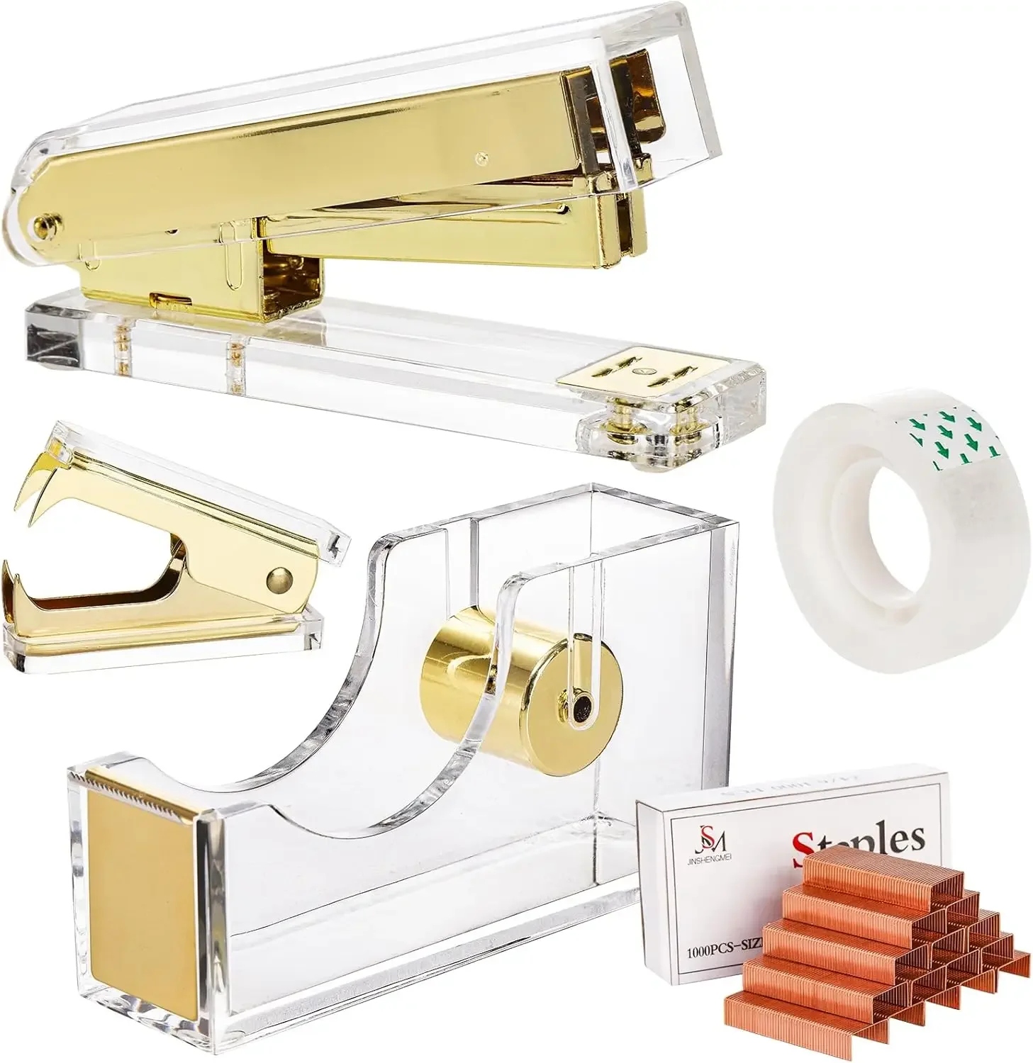 Acrylic Gold Stapler and Tape Dispenser Set, Desk Office Supplies with Tape, Staple Remover & 1000 Staples
Acrylic Gold Stapler and Tape Dispenser Set, Desk Office Supplies with Tape, Staple Remover & 1000 Staples