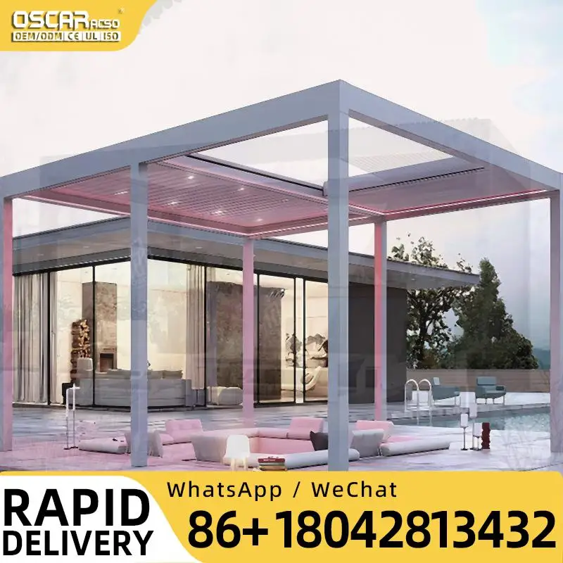 Motorized Waterproof Pergola Luxury Garden Gazebo with LED Strip Lights for Backyard Patio Balcony pergola
Motorized Waterproof Pergola Luxury Garden Gazebo with LED Strip Lights for Backyard Patio Balcony pergola