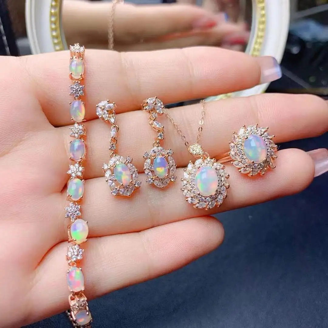 The Best 100% Natural Real Opal Set 925 Sterling Silver1pc opal Ring,1pc Opal Pendant,2pcs Opal Earring,1pc Opal Bracelet 
The Best 100% Natural Real Opal Set 925 Sterling Silver1pc opal Ring,1pc Opal Pendant,2pcs Opal Earring,1pc Opal Bracelet