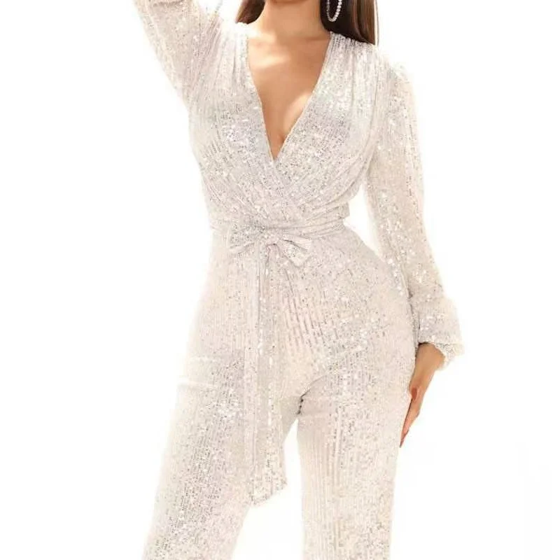 Sexy V-Ne Wide Leg Jumpsuit iny Sequins Women's Autumn Winter Faion Pantsuit Comfortable Polyester Fiber mid Waist
Sexy V-Ne Wide Leg Jumpsuit iny Sequins Women's Autumn Winter Faion Pantsuit Comfortable Polyester Fiber mid Waist