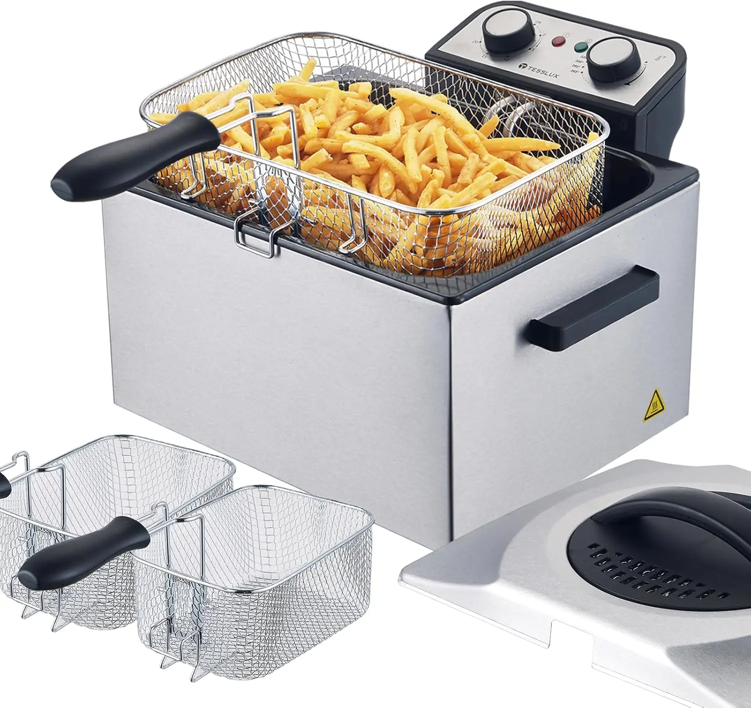 Electric Deep Fryer with Basket for Home Use, Lid with Viewing Window and Odorless Filter, Adjustable Temperature, 5.3 Quart, St
Electric Deep Fryer with Basket for Home Use, Lid with Viewing Window and Odorless Filter, Adjustable Temperature, 5.3 Quart, St