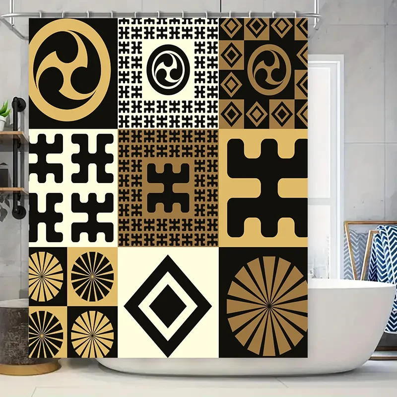 Retro Geometric Puzzle Pattern Shower Curtain for Bathroom Decor Black Gold 3D Design Waterproof Fabric Size: W72 x L84 inches
Retro Geometric Puzzle Pattern Shower Curtain for Bathroom Decor Black Gold 3D Design Waterproof Fabric Size: W72 x L84 inches