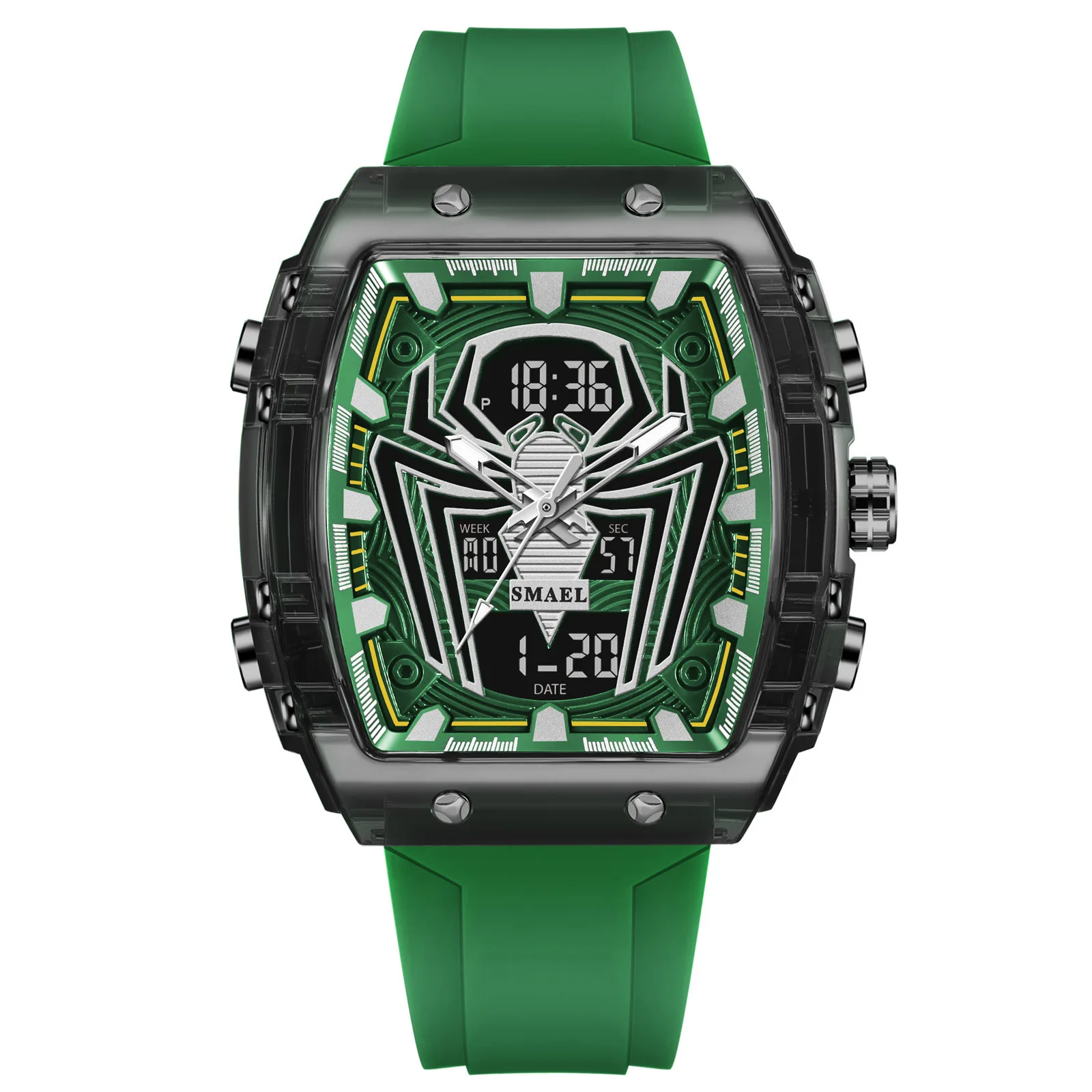Smael spider-man barrel-shaped digital watch - multifunctional outdoor sports dual display watch
Smael spider-man barrel-shaped digital watch - multifunctional outdoor sports dual display watch