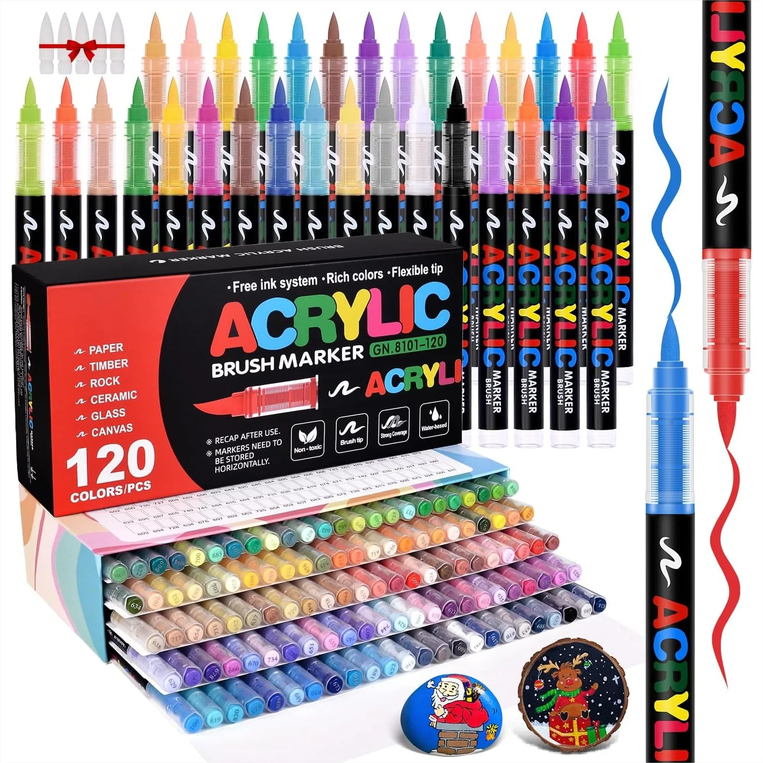 120 Colors Acrylic Paint Markers with Brush Tip, Automatic Ink Control System for Canvas, Rock, Glass, Wood, Ceramic, DIY
120 Colors Acrylic Paint Markers with Brush Tip, Automatic Ink Control System for Canvas, Rock, Glass, Wood, Ceramic, DIY