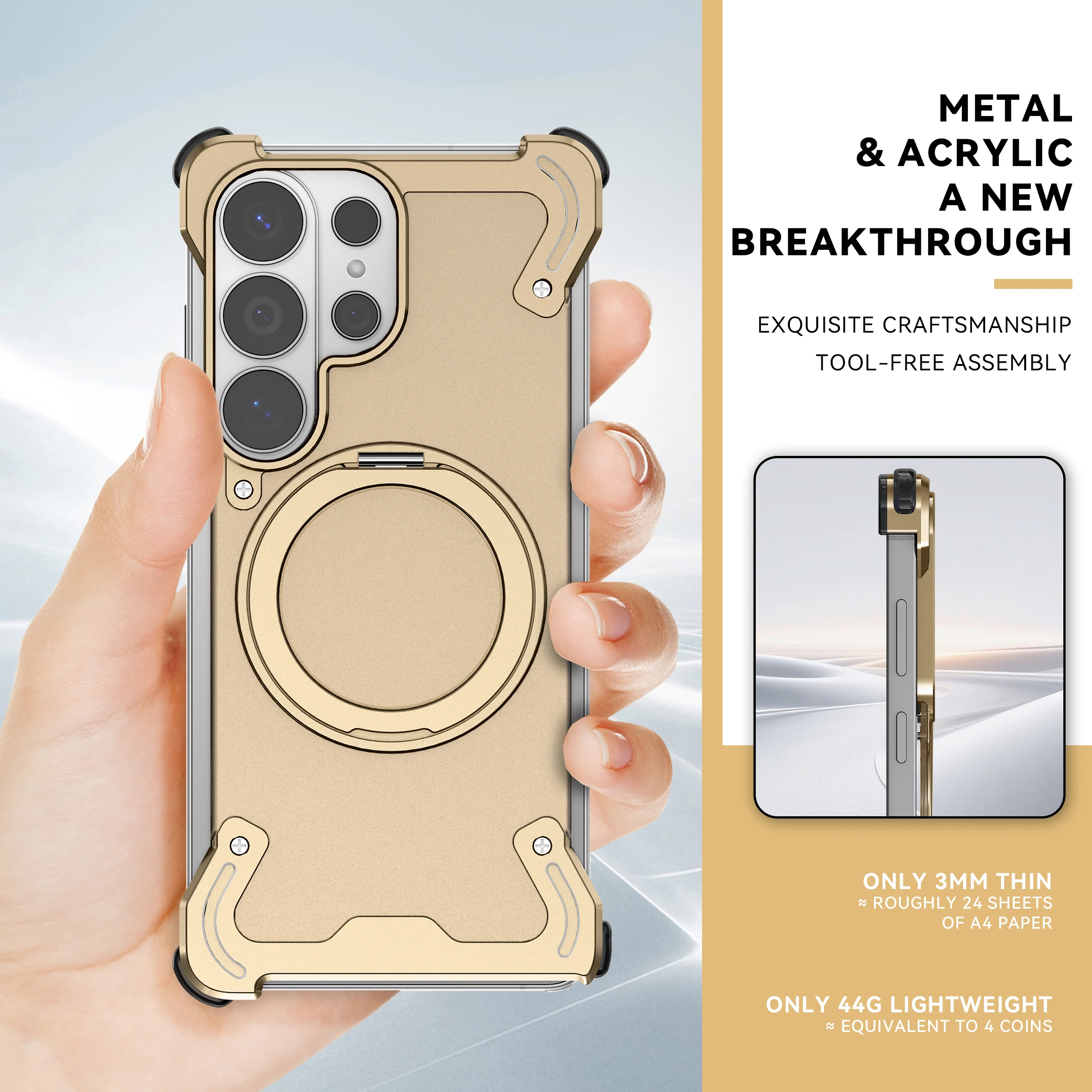 360 ° Rotating Magnetic Bracket Titanium Alloy Frameless Phone Case,For Samsung S26 S25 Ultra Solid Color Acrylic Backplate Case
360 ° Rotating Magnetic Bracket Titanium Alloy Frameless Phone Case,For Samsung S26 S25 Ultra Solid Color Acrylic Backplate Case