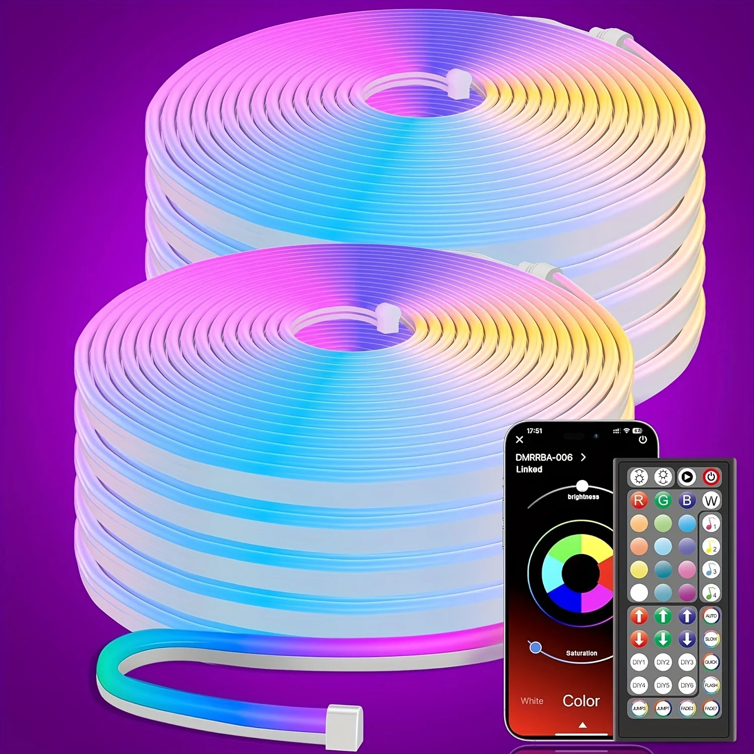 Outdoor Neon LED Rope Lights, LED Lights For Bedroom Flexible LED Light Strip With Remote And APP Control RGB Lighting Strip
Outdoor Neon LED Rope Lights, LED Lights For Bedroom Flexible LED Light Strip With Remote And APP Control RGB Lighting Strip
