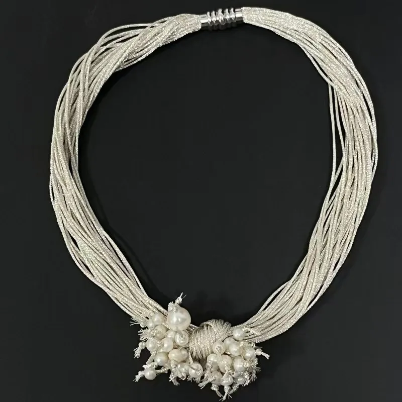 Silver Multi-layer Rope Knot Freshwater Pearl Necklace Light Luxury Niche High-end Clavicle Chain Fashion Temperament Magnetic B
Silver Multi-layer Rope Knot Freshwater Pearl Necklace Light Luxury Niche High-end Clavicle Chain Fashion Temperament Magnetic B