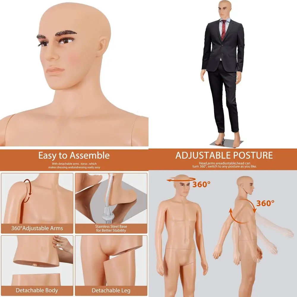 72 Inch Male Full Body Mannequin with Adjustable Stand, Rotatable and Stable Base for Realistic Clothing Display in Stores and E
72 Inch Male Full Body Mannequin with Adjustable Stand, Rotatable and Stable Base for Realistic Clothing Display in Stores and E