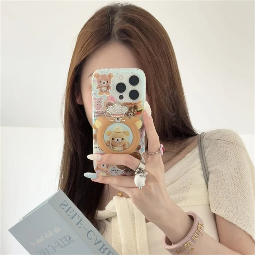 New cute Rilakkuma glitter phone case for iPhone 16 15 14 13 Pro Max Fundas with rotary bracket for girls phone protection cover
New cute Rilakkuma glitter phone case for iPhone 16 15 14 13 Pro Max Fundas with rotary bracket for girls phone protection cover