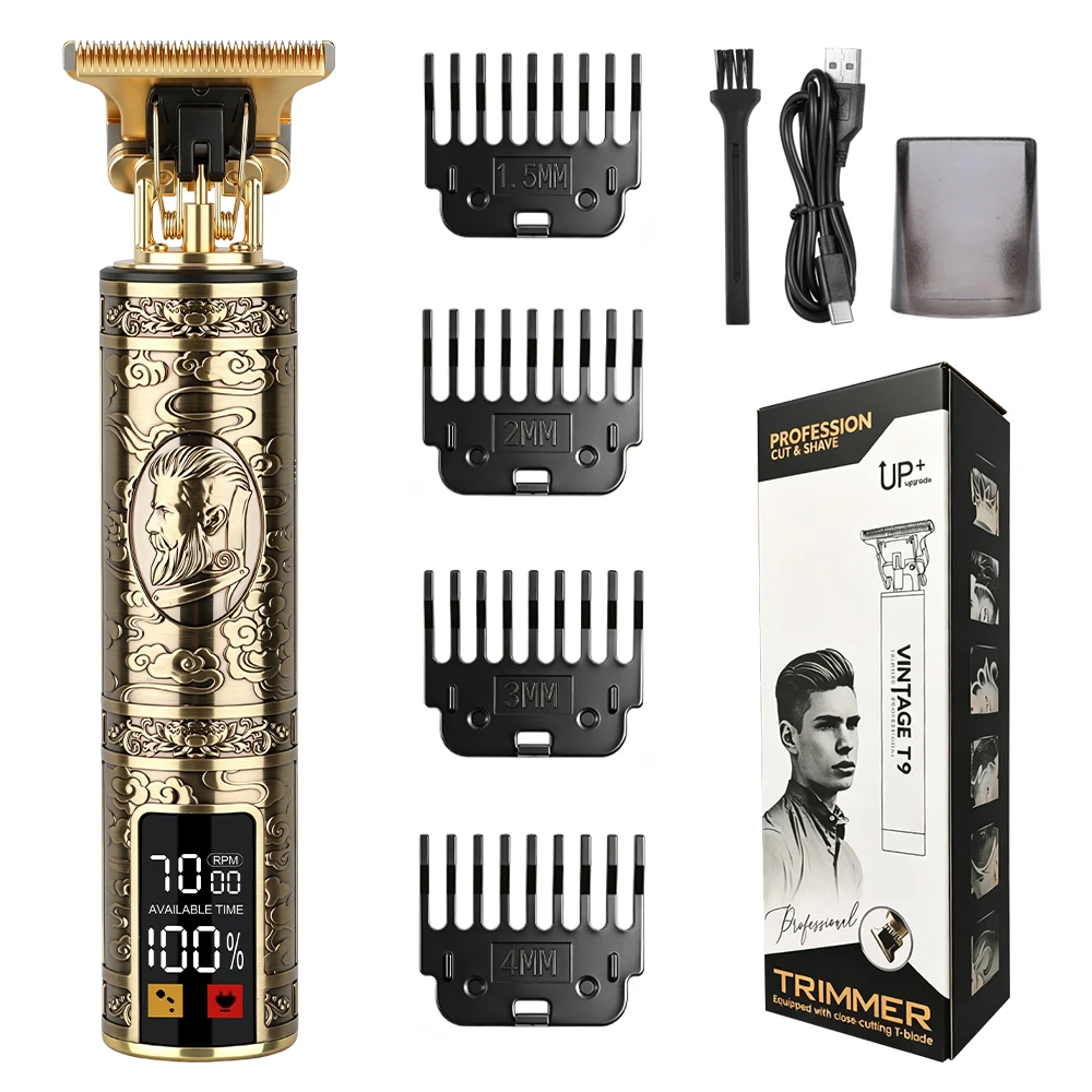 Vintage T9 LCD Hair Trimmer USB Rechargeable 0mm Bald Clipper Retro Beard Shaver with 1.5-4mm Combs for Barber Home
Vintage T9 LCD Hair Trimmer USB Rechargeable 0mm Bald Clipper Retro Beard Shaver with 1.5-4mm Combs for Barber Home