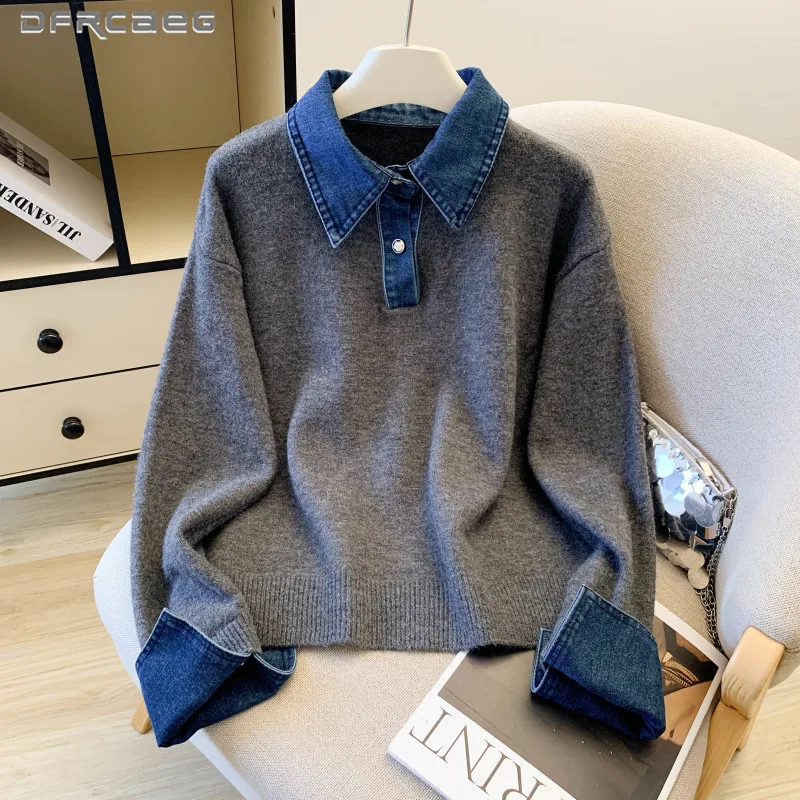 Autumn Winter Fake Two-Piece Thickened Sweater For Women Long Sleeve Knitted Loose Pullover Top Lady
Autumn Winter Fake Two-Piece Thickened Sweater For Women Long Sleeve Knitted Loose Pullover Top Lady