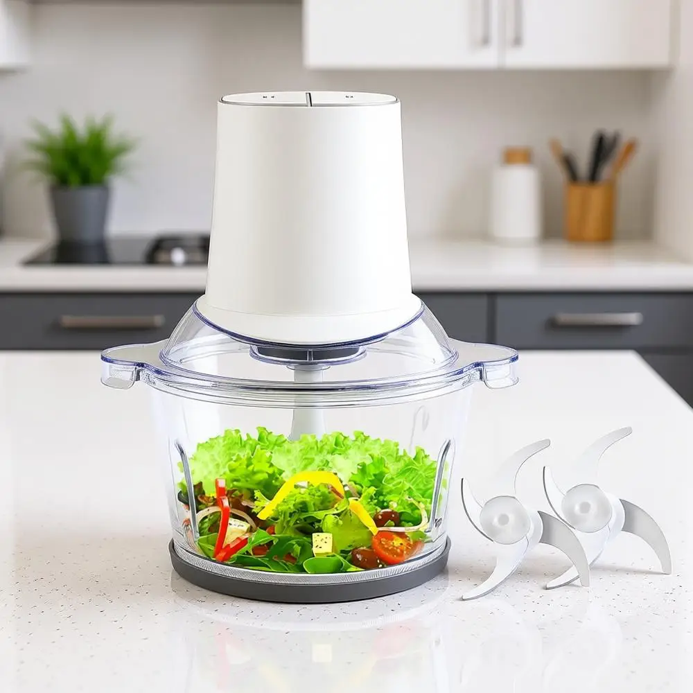 2 Bowls, 400W Meat Grinder, Electric Chopper, 2 Speed, 8-Cup Glass and 8-Cup 304 Stainless Steel, 2 Blades, White
2 Bowls, 400W Meat Grinder, Electric Chopper, 2 Speed, 8-Cup Glass and 8-Cup 304 Stainless Steel, 2 Blades, White