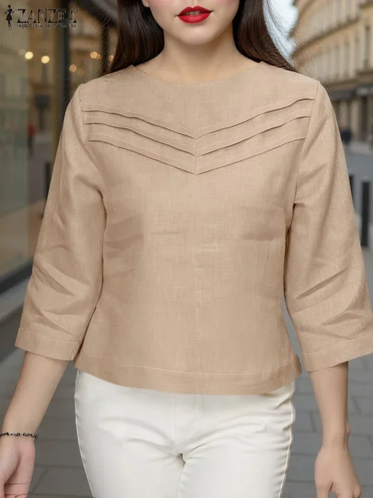 ZANZEA 2025 Summer Women Fashion Short Tops Solid Pleating Blouse Loose 3/4 Sleeve Tunics Vintage Waisted O-neck Blusas Feminina
ZANZEA 2025 Summer Women Fashion Short Tops Solid Pleating Blouse Loose 3/4 Sleeve Tunics Vintage Waisted O-neck Blusas Feminina