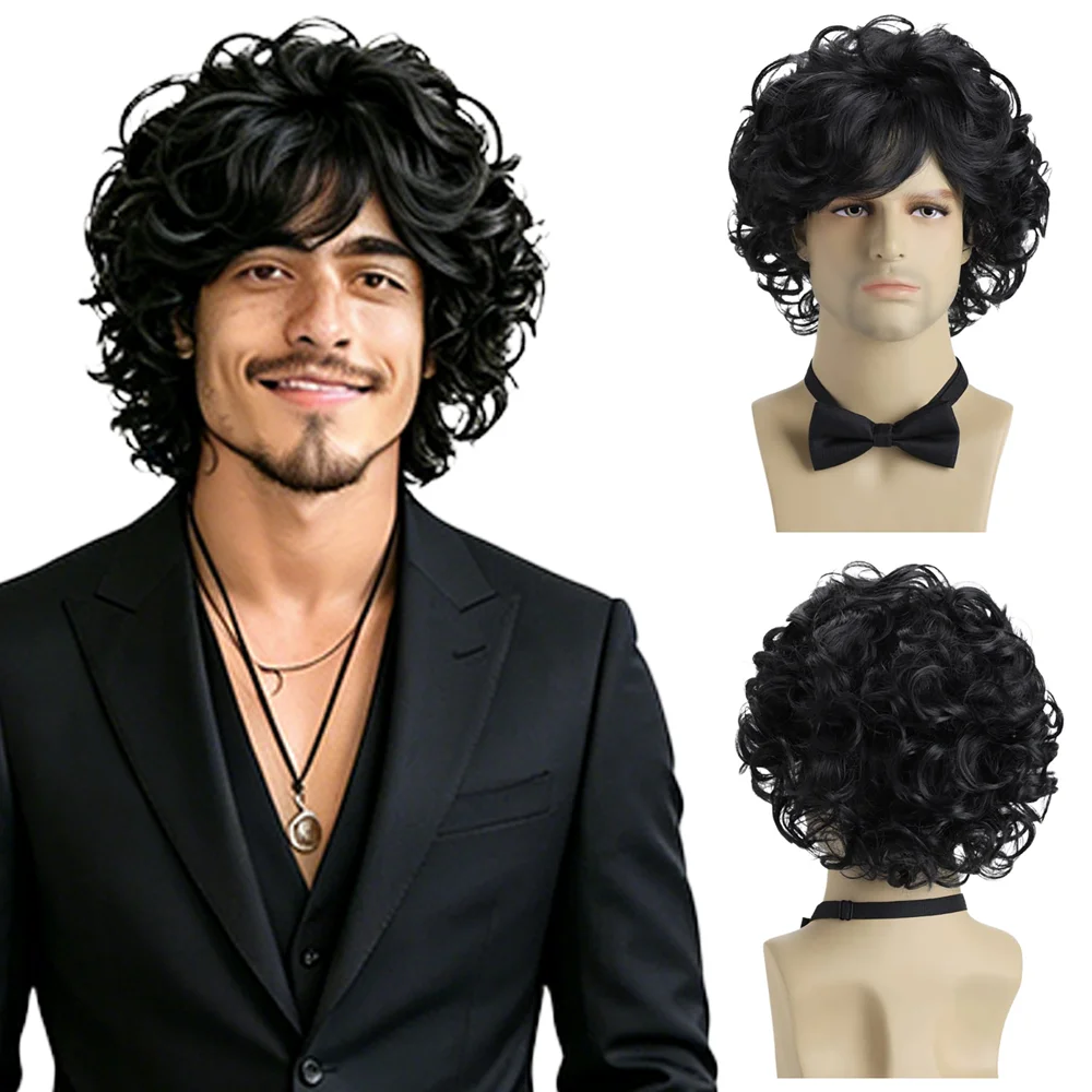 70s Retro Disco Men's Wig Black Short Curly Fluffy Synthetic Wig For Men Halloween Cosplay Stage Performance Party Daily Use
70s Retro Disco Men's Wig Black Short Curly Fluffy Synthetic Wig For Men Halloween Cosplay Stage Performance Party Daily Use