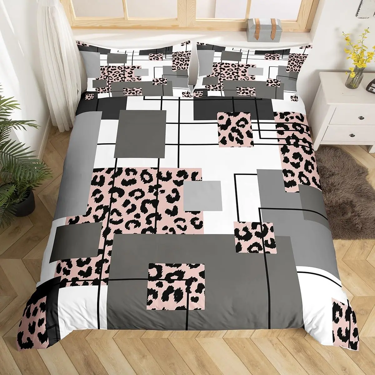 Abstract Stripe Leopard Check Duvet Cover Geometric Cheetah Print Bedding Set Girls Pink Black Grey Twin Queen Comforter Cover
Abstract Stripe Leopard Check Duvet Cover Geometric Cheetah Print Bedding Set Girls Pink Black Grey Twin Queen Comforter Cover