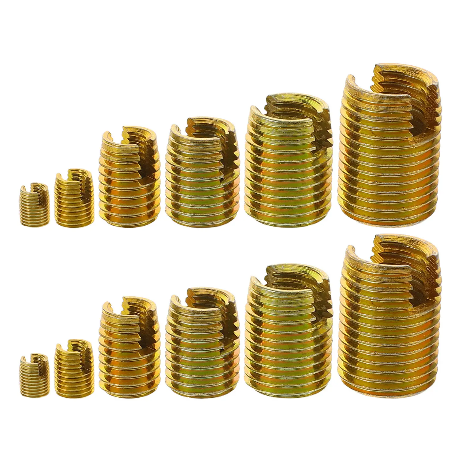 50Pcs Self Tapping Threaded Inserts Carbon Steel Slotted Thread Repair Sleeve Assortment Kit for Metric Thread Repair
50Pcs Self Tapping Threaded Inserts Carbon Steel Slotted Thread Repair Sleeve Assortment Kit for Metric Thread Repair