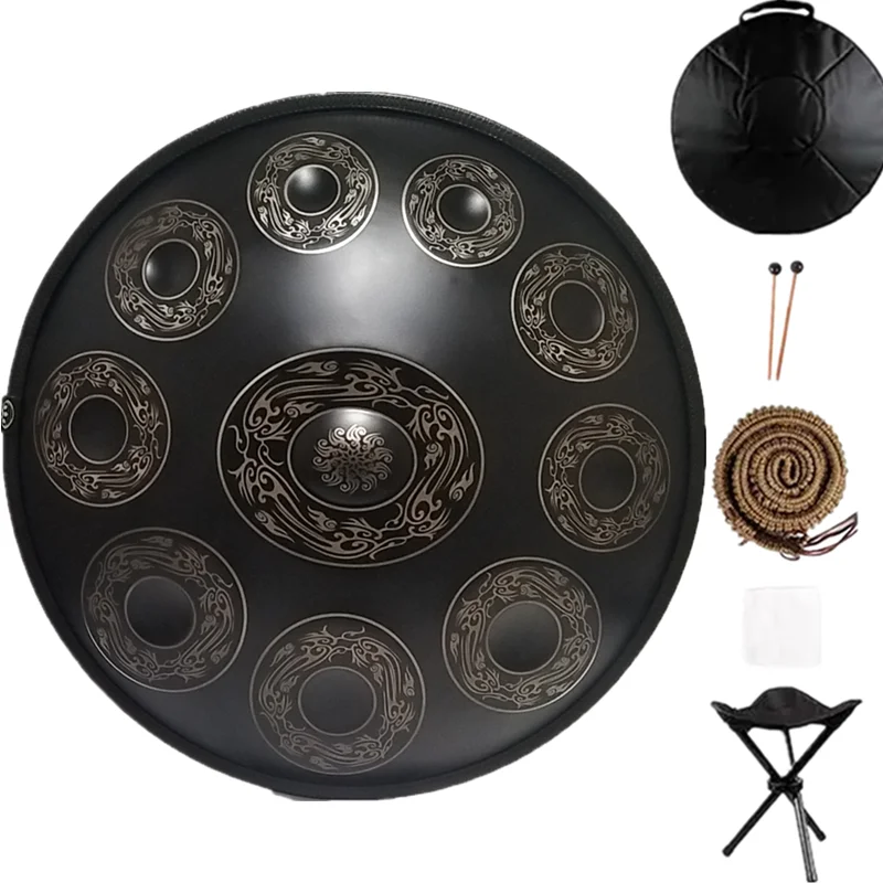 432HZ Drum instrument 22 Inches 10 Notes D minor carving Steel Hand Drum,Soft Hand Pan Bag,dust-free cloth(Black))
432HZ Drum instrument 22 Inches 10 Notes D minor carving Steel Hand Drum,Soft Hand Pan Bag,dust-free cloth(Black))