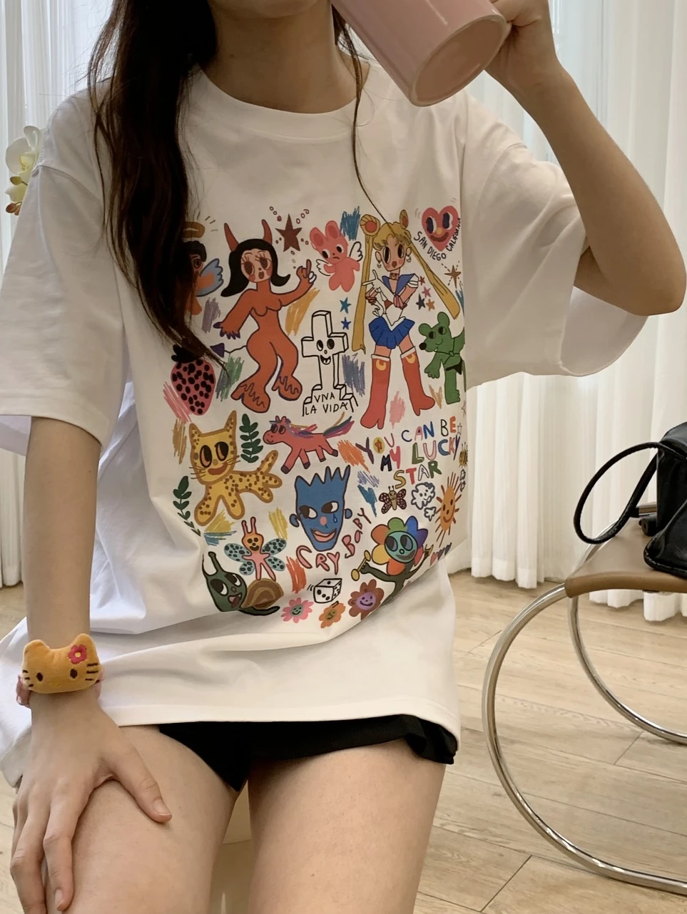 Pure Cotton round Ne ort Sve T-irt for Women with Print Street Sle Summer Loose Fit Casual Fem Top
Pure Cotton round Ne ort Sve T-irt for Women with Print Street Sle Summer Loose Fit Casual Fem Top