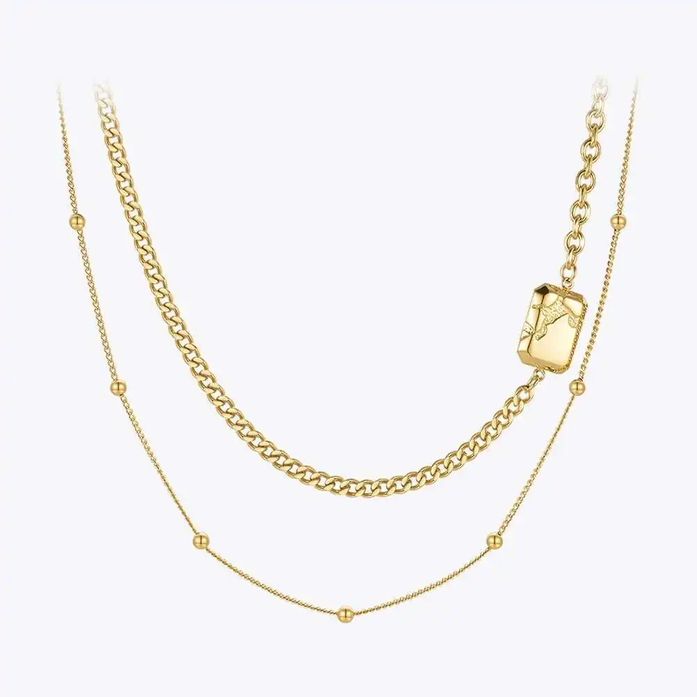 ENFASHION Stainless Steel Necklace Gold Color Double-layer Pendant Necklaces Fashion Jewelry Collares Para Mujer Gift P223293 
ENFASHION Stainless Steel Necklace Gold Color Double-layer Pendant Necklaces Fashion Jewelry Collares Para Mujer Gift P223293