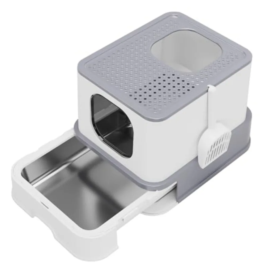 Stainless Steel Cat Box: Large Enclosed Design Litter Pan - High-Edged and Teflon Coating - for Superior Odor Control and Easy-
Stainless Steel Cat Box: Large Enclosed Design Litter Pan - High-Edged and Teflon Coating - for Superior Odor Control and Easy-