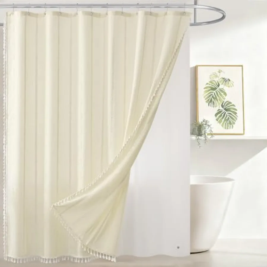 Linen Texture 3 in 1 Farmhouse Shower Curtain Set with Tassel, Boho Fabric Shower Curtains for Bathroom, Cream, 72W x 96L
Linen Texture 3 in 1 Farmhouse Shower Curtain Set with Tassel, Boho Fabric Shower Curtains for Bathroom, Cream, 72W x 96L
