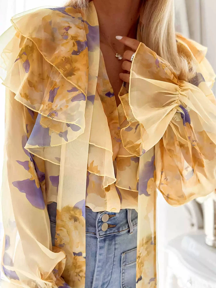 Новая женская блузка с рюшами на весну-лето 2026: повседневная свободная блузка для отпуска, шифоновая, с V-образным вырезом, с длинным рукавом, для офиса
Новая женская блузка с рюшами на весну-лето 2026: повседневная свободная блузка для отпуска, шифоновая, с V-образным вырезом, с длинным рукавом, для офиса