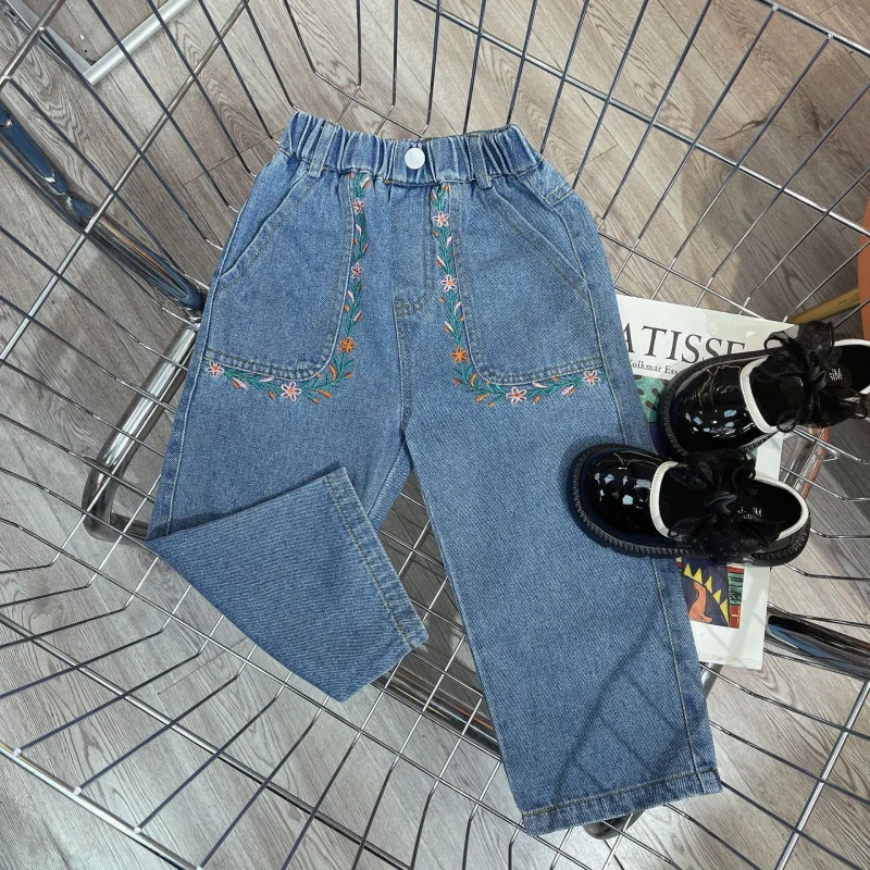 2024Spring New Girls' Flower Embroidered Retro Stretch Jeans Children's Western Style Straight-Leg Wide-Leg Pants
2024Spring New Girls' Flower Embroidered Retro Stretch Jeans Children's Western Style Straight-Leg Wide-Leg Pants