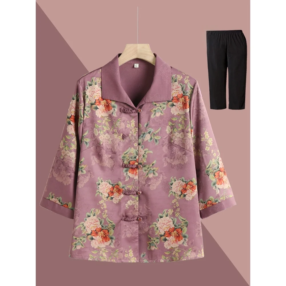 Elegant Seven-Quarter Sleeve Shirt for Elderly Women with Button Detail National Style Loose Fit Silk Spring Summer Fashionable
Elegant Seven-Quarter Sleeve Shirt for Elderly Women with Button Detail National Style Loose Fit Silk Spring Summer Fashionable